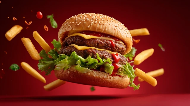 Delicious Burger with Fries Fast Food Photography