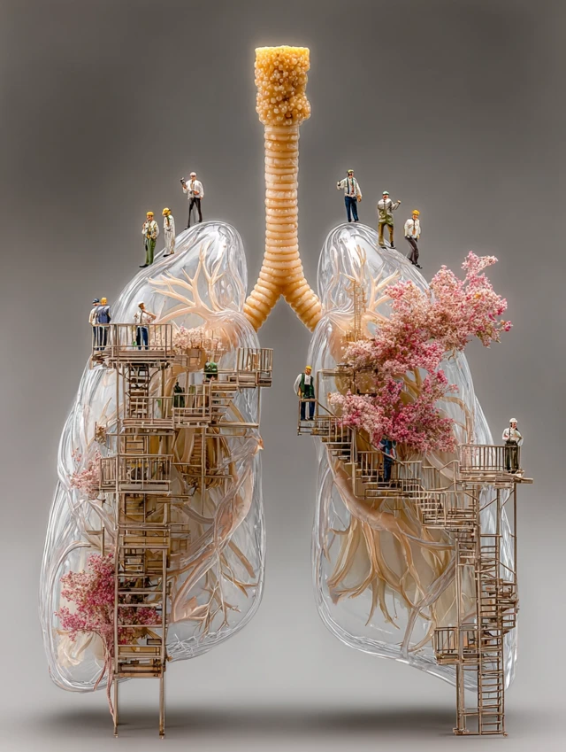 Giant Transparent Lungs with Miniature Workers