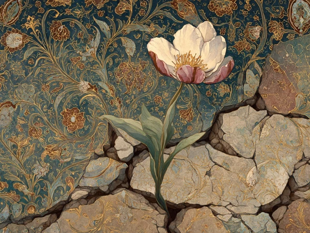 Delicate Flower Emerging Persian Botanical Art
