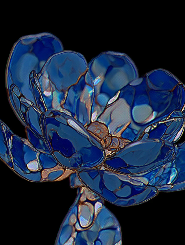 Abstract Blue Flower Art with Glass Texture