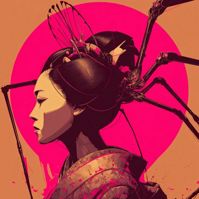 Geisha Princess Spider Surreal Art Cyberpunk