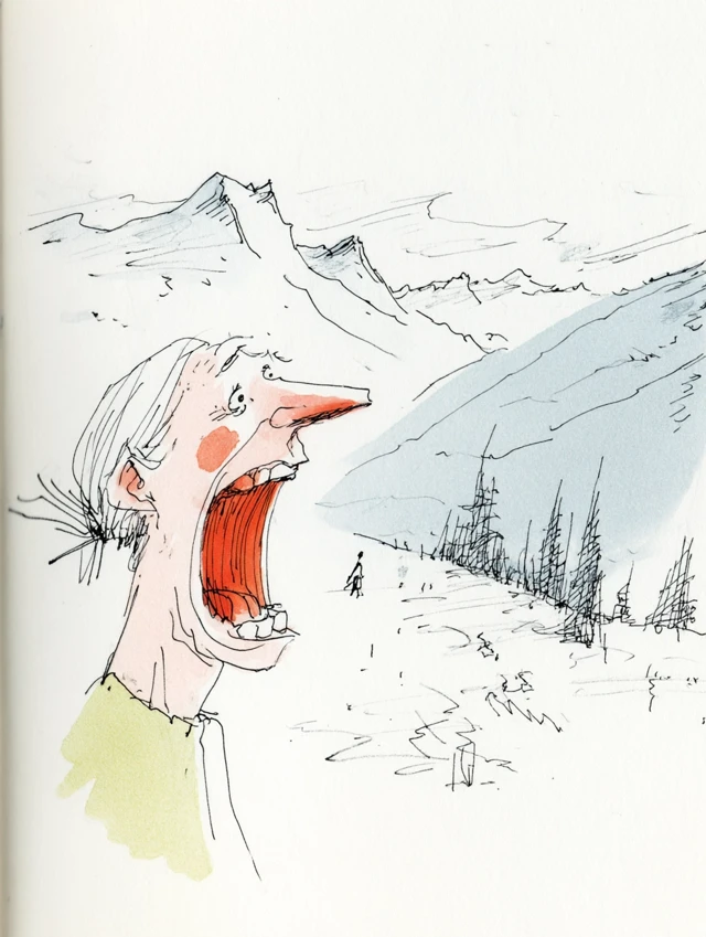 Woman Screaming in Mountains