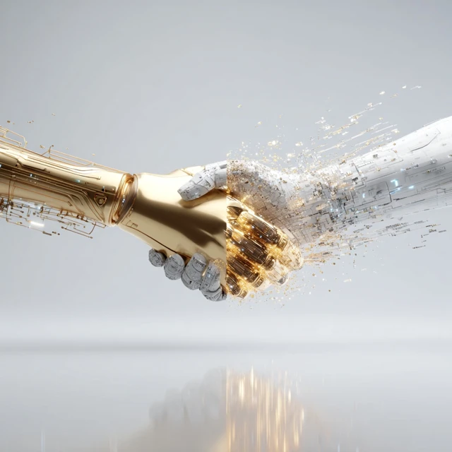 Digital Partnership Handshake Gold and Silver