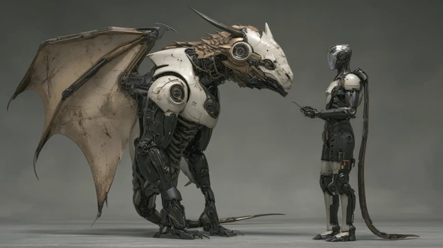 Biomechanical Dragon and Android Portrait