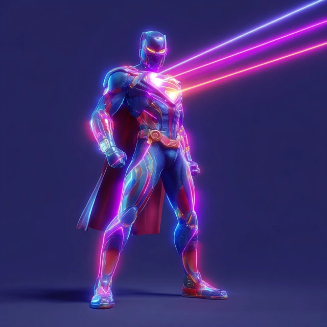 Neon Knight Superhero with Laser Powers