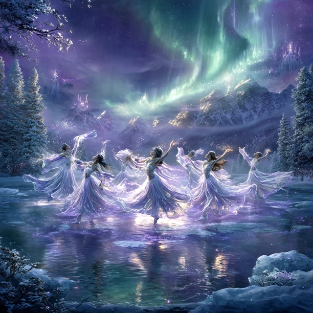 Ethereal Maidens Dancing Under the Aurora Borealis