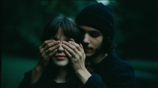 Couple in Love Paris Park Romantic Cinematic Still