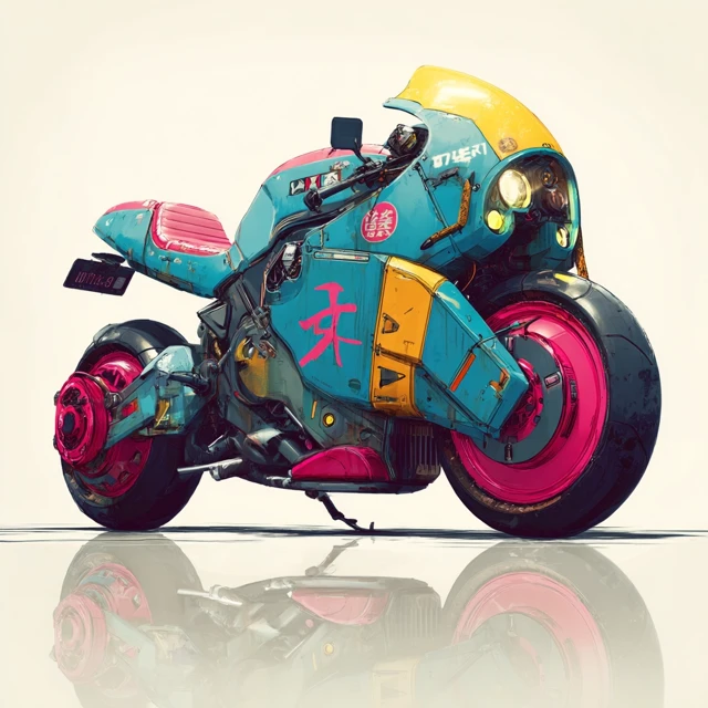 Cyberpunk Anime Motorcycle Illustration