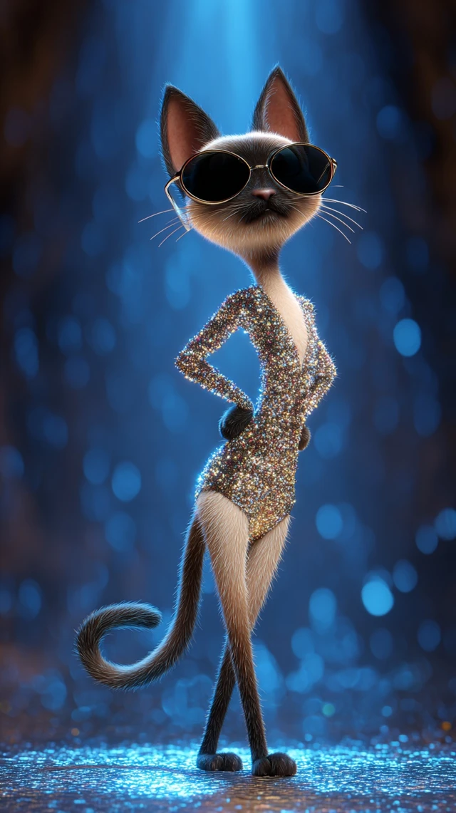 Siamese Cat in Samba Outfit 3D Pixar Style