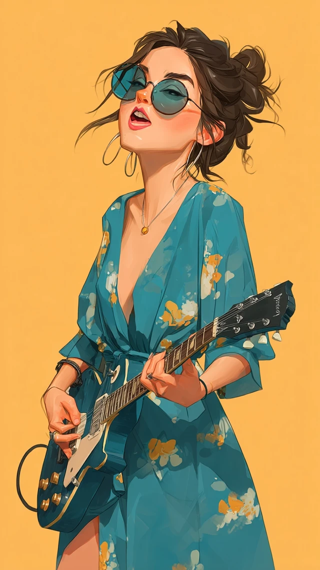 Girl with Guitar: Digital Caricature Art