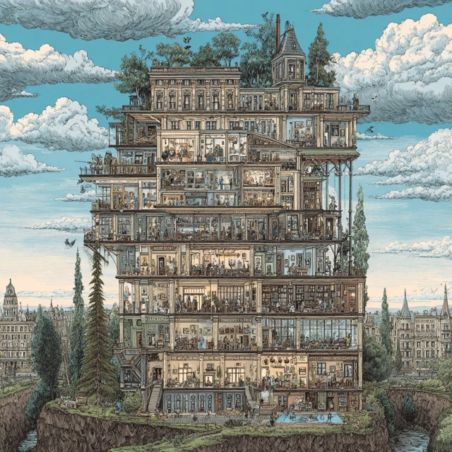 Grand House Tree City Illustration