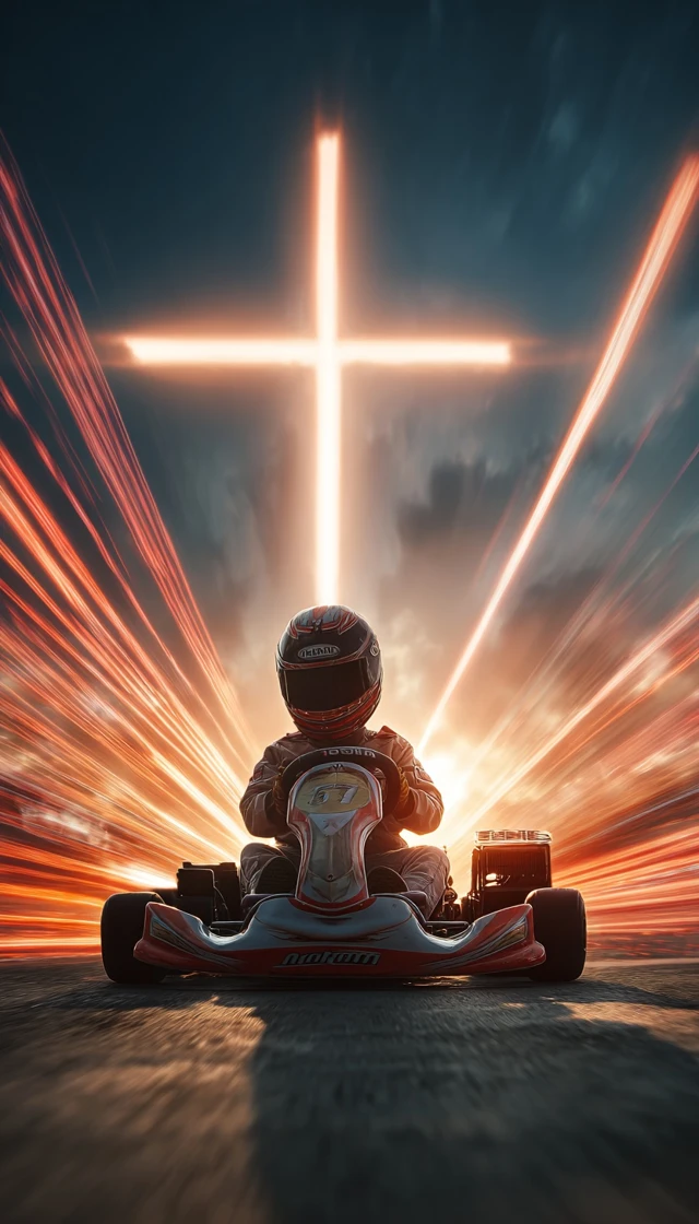 Go Kart Racer Under the Light Cross