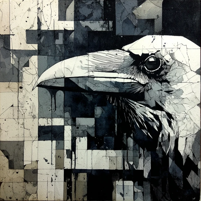 Ink Wash White Raven Illustration