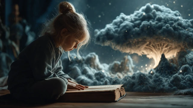 Girl Reading Magic Book Fantasy Illustration