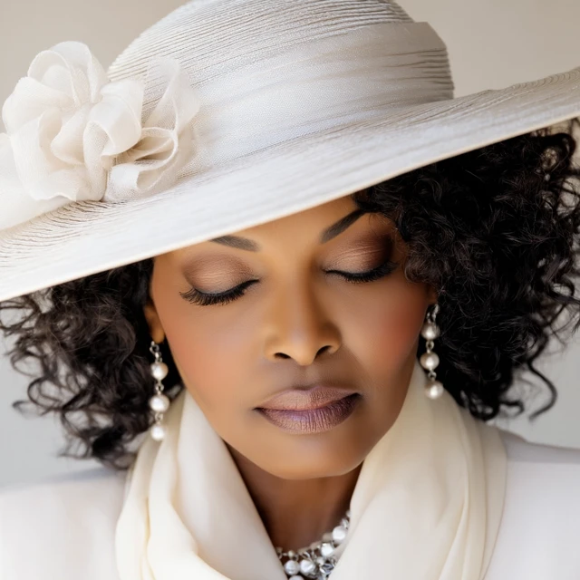 African American Woman in Church Hat and Prayer