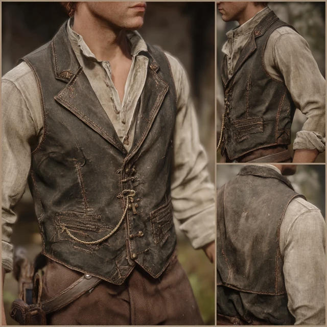 Hemp Shirt Leather Vest Vintage Fashion Style