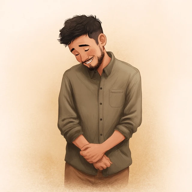 Shy Man Smiling Portrait Illustration