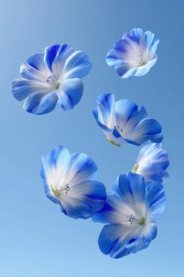Blue Nemophila Flowers Floating in the Sky