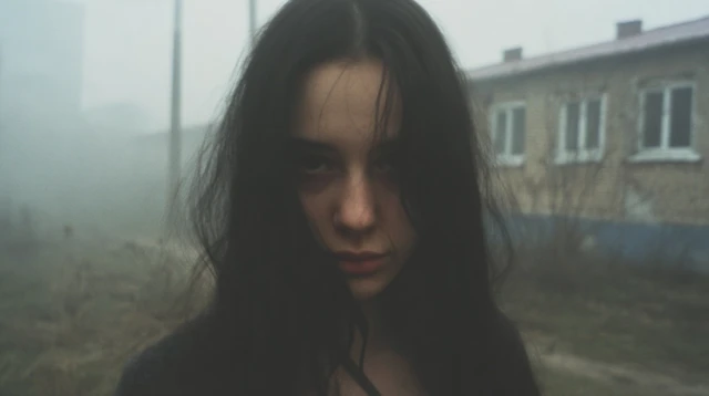 Slavic Beauty in Fog Long Black Hair and Soviet Era