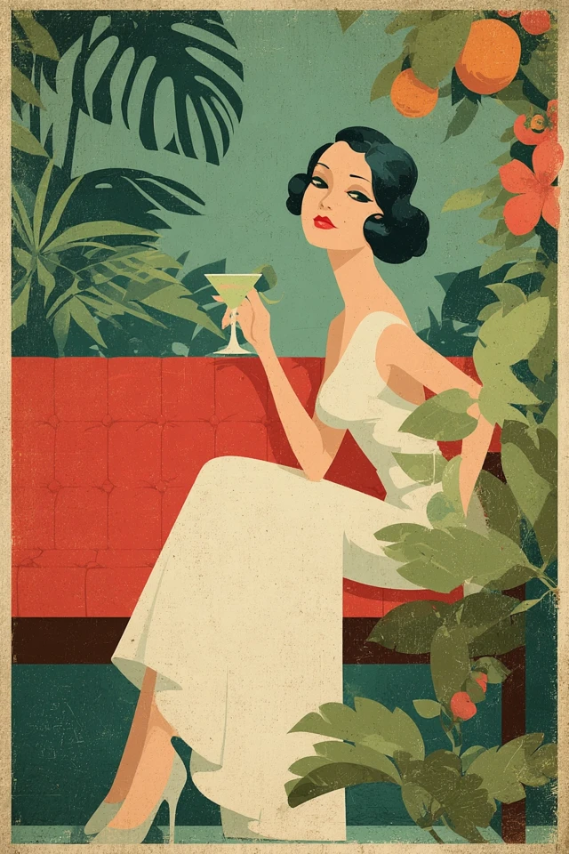 Art Deco Glamour: Retro Woman with Martini