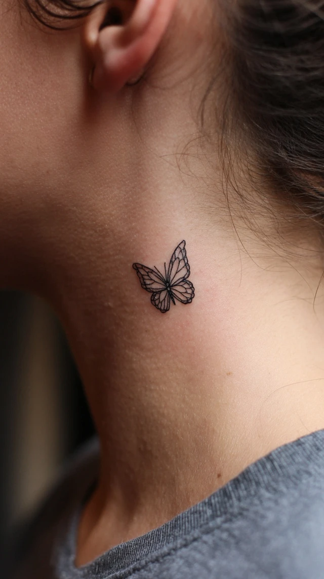 Butterfly Neck Tattoo Minimalist Design Simple Elegance