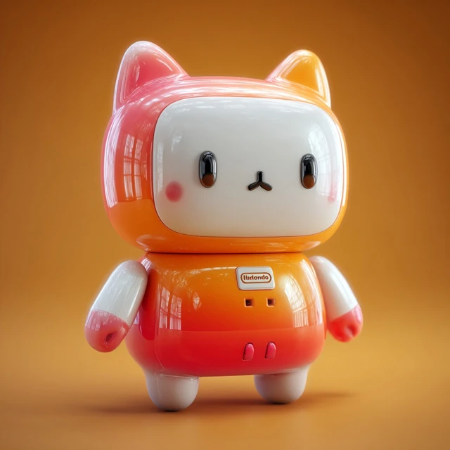 Cute Robot Cat 3D Icon Nintendo Style Cartoon