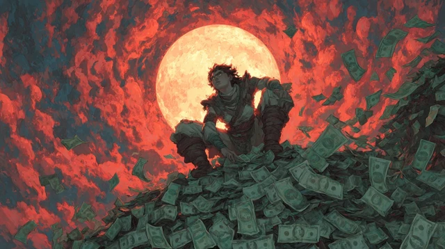 Epic Fantasy Woman Battling a Money Storm
