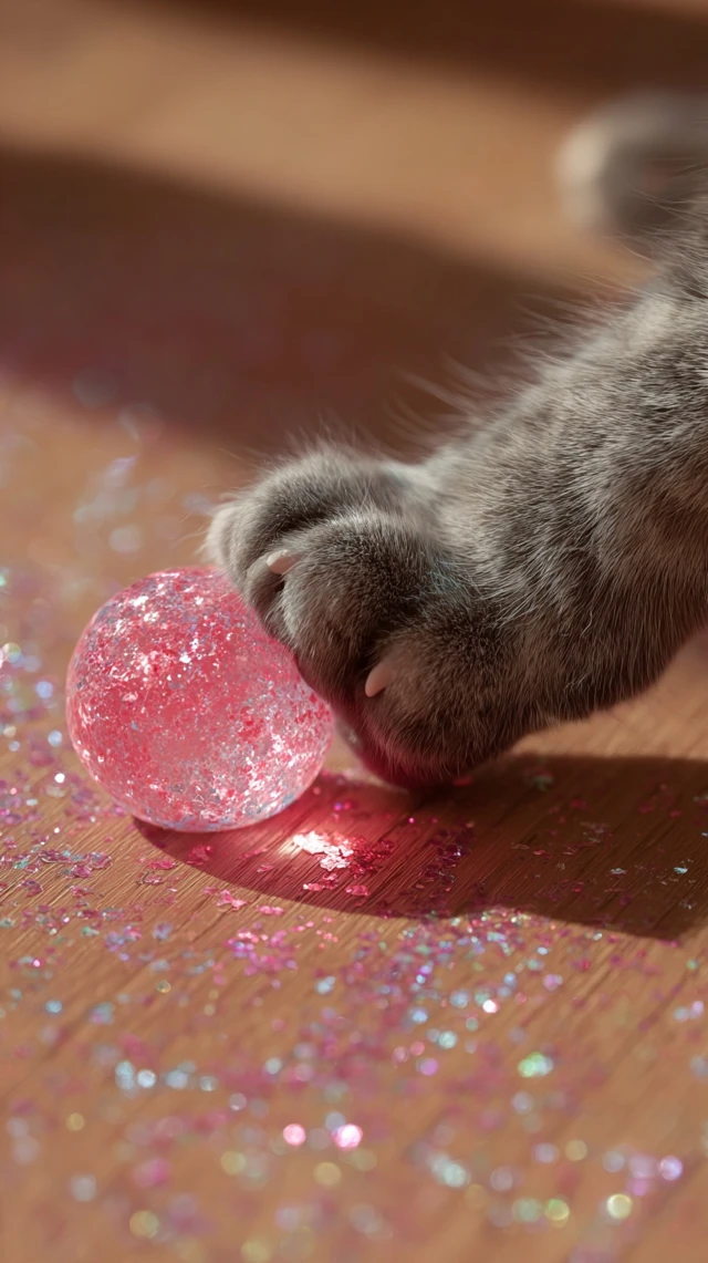Cat Paw Playing with Glitter Slime