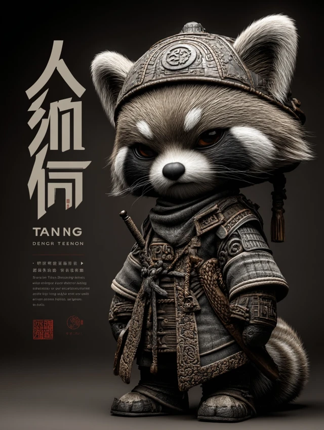 Red Panda Warrior God Tang Dynasty Poster