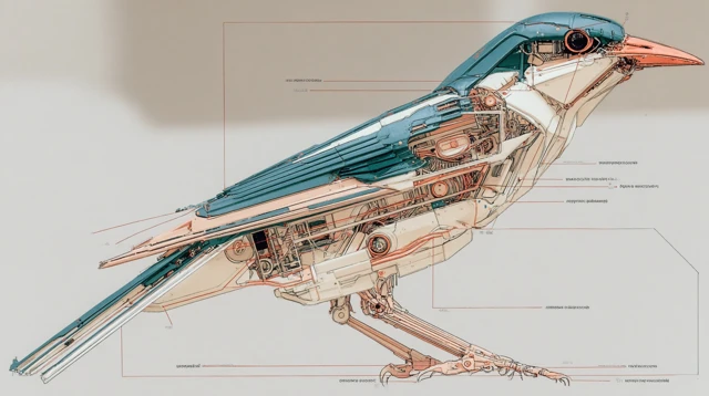 Robot Bird Anatomy Side View Illustration