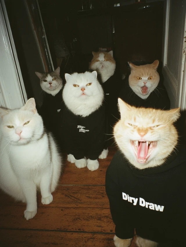 Angry Cats in Black Hoodies Dry and Draw Photo