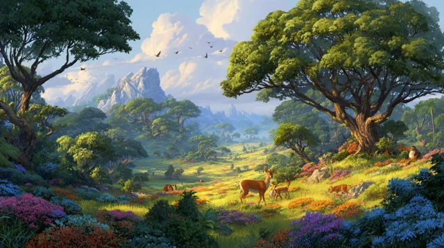 Paradise Scene Lush Greenery and Golden Sunlight
