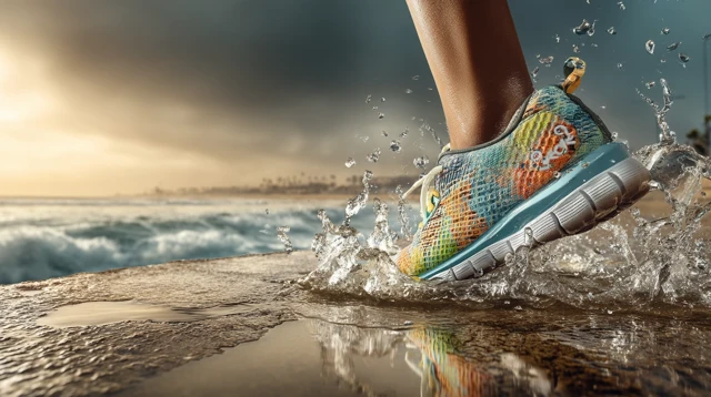 Girl Jumping in Puddle Sneakers Water Splash