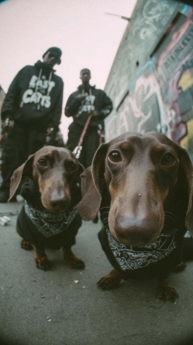 Angry Dachshunds in 2000s Rap Style