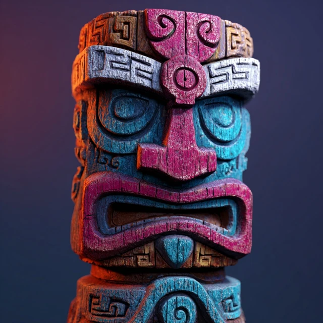 3D Animated Tiki God Moai Statue