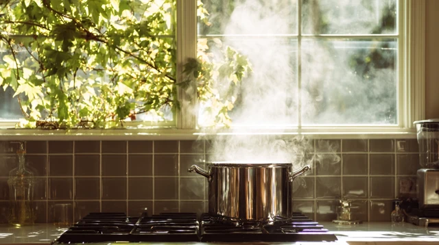 Boiling Water on a Gas Stove Kitchen Scene