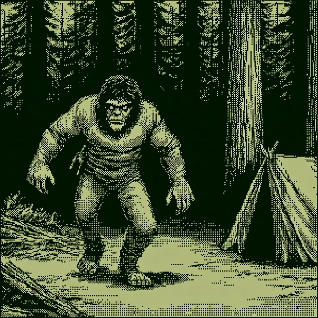 Bigfoot in Pixelated Oregon Trail Style Retro Art