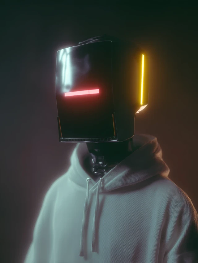 Futuristic Robot Portrait with White Hoodie