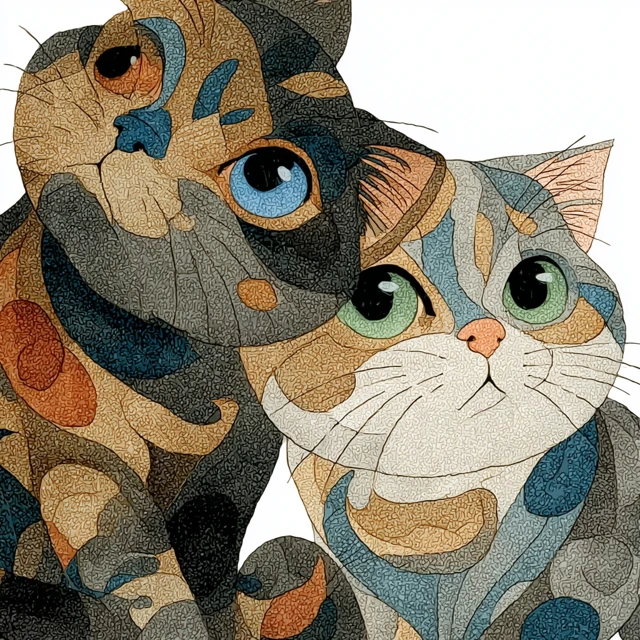 Cute Kittens Japanese Tattoo Style Illustration