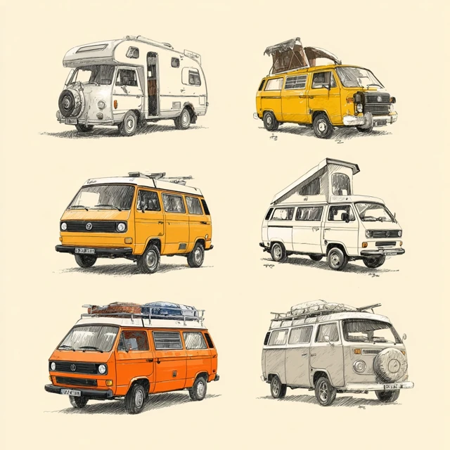 Retro Vanlife Vans Sketches Poster