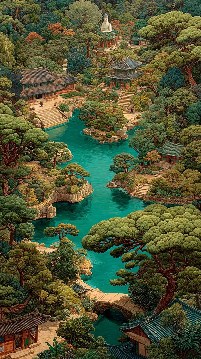 Korean Paradise Dreamlike Landscape Art Illustration