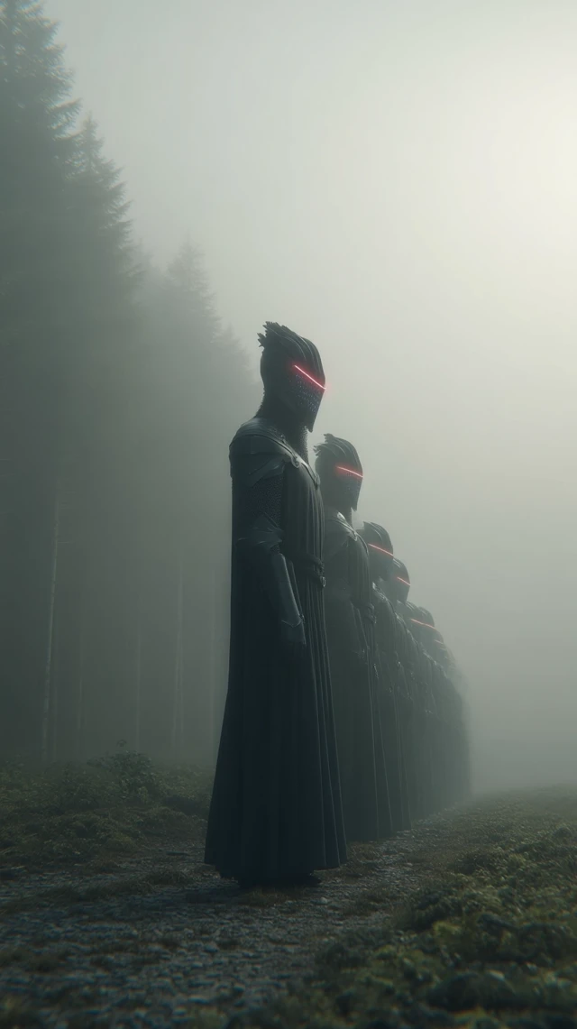 Mystical Forest Knight Futuristic Scene Illustration