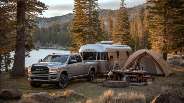 Family Camping Adventure Dodge Ram Lakeside Forest