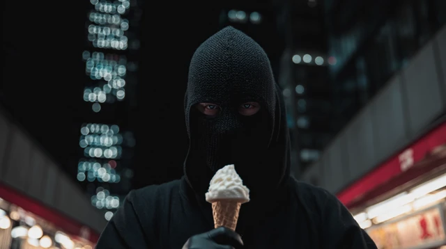 Ninja with Ice Cream in Tokyo Night