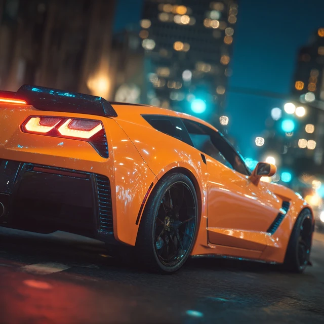 Corvette in Downtown LA at Night Album Cover Art