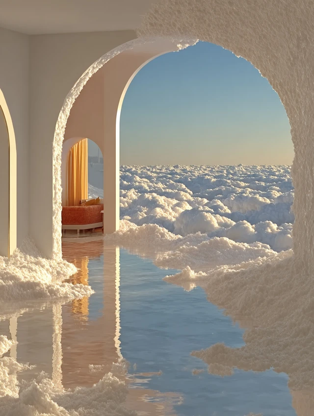 Surreal Architecture in the Clouds Minimalist Scene