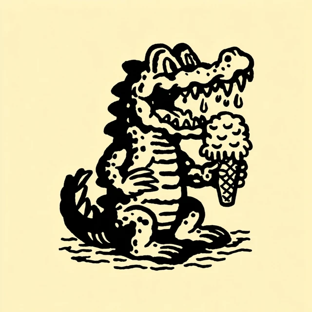 Retro Crocodile Mascot with Ice Cream
