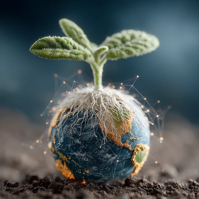 Global Growth Concept Earth with Sprout and Roots