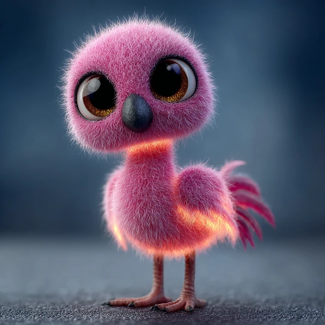 Cute Bioluminescent Baby Flamingo 3D Cartoon