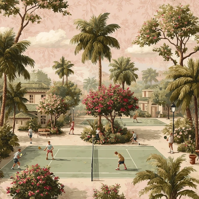 Vintage Pickleball Wallpaper Soft Pink and Green